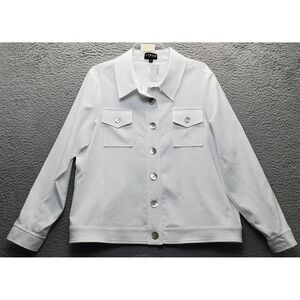 J'envie Trucker Jacket Womens 16 White Denim Stretch Long Sleeve Button Front